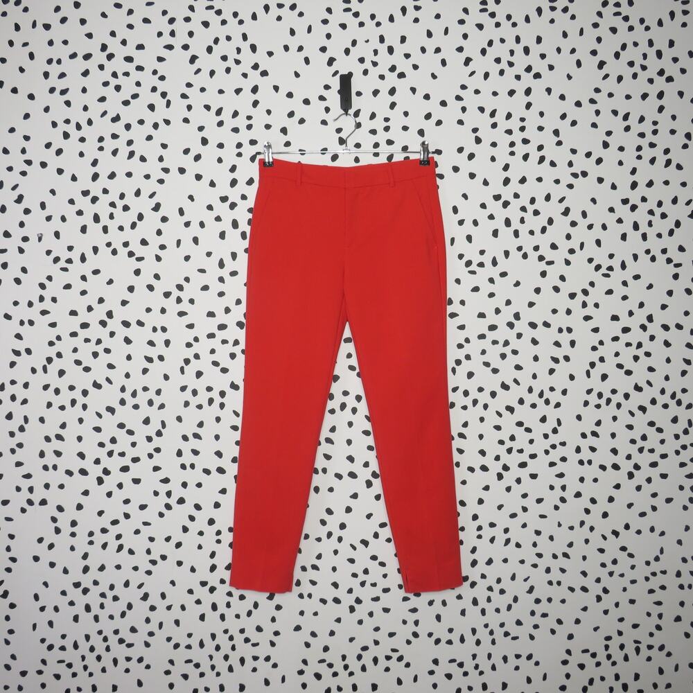 Zara Red Slim Fit Tailored Ankle Trousers Pants